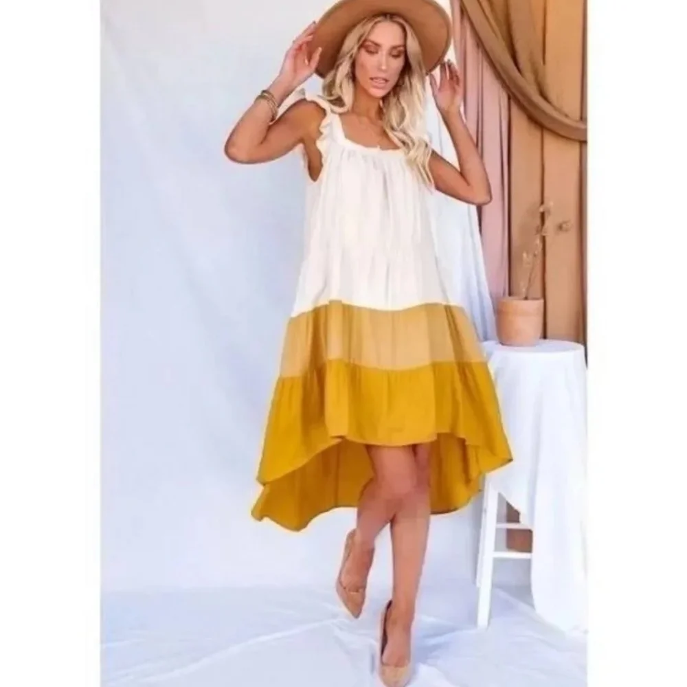 Moodie yellow and cream dress MIDI - Picture 6 of 6